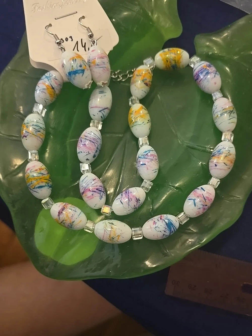 Hand-Painted Multicolor Beaded Necklace & Earring Set